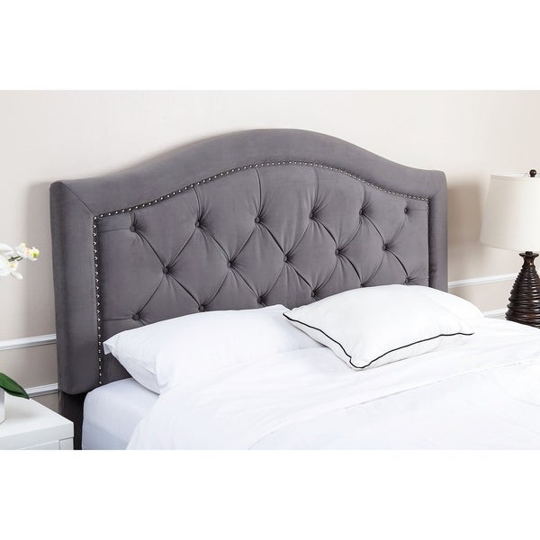 Abbyson Hillsdale Tufted Nailhead Trim Grey Velvet Headboard - - 9834041