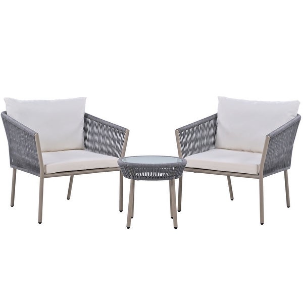 3 PCS Outdoor Rattan Conversation Set， Light Luxury Simple Woven Rope Outdoor Chair Set with 2 Single Chairs and Coffee Table - Overstock - 37780025