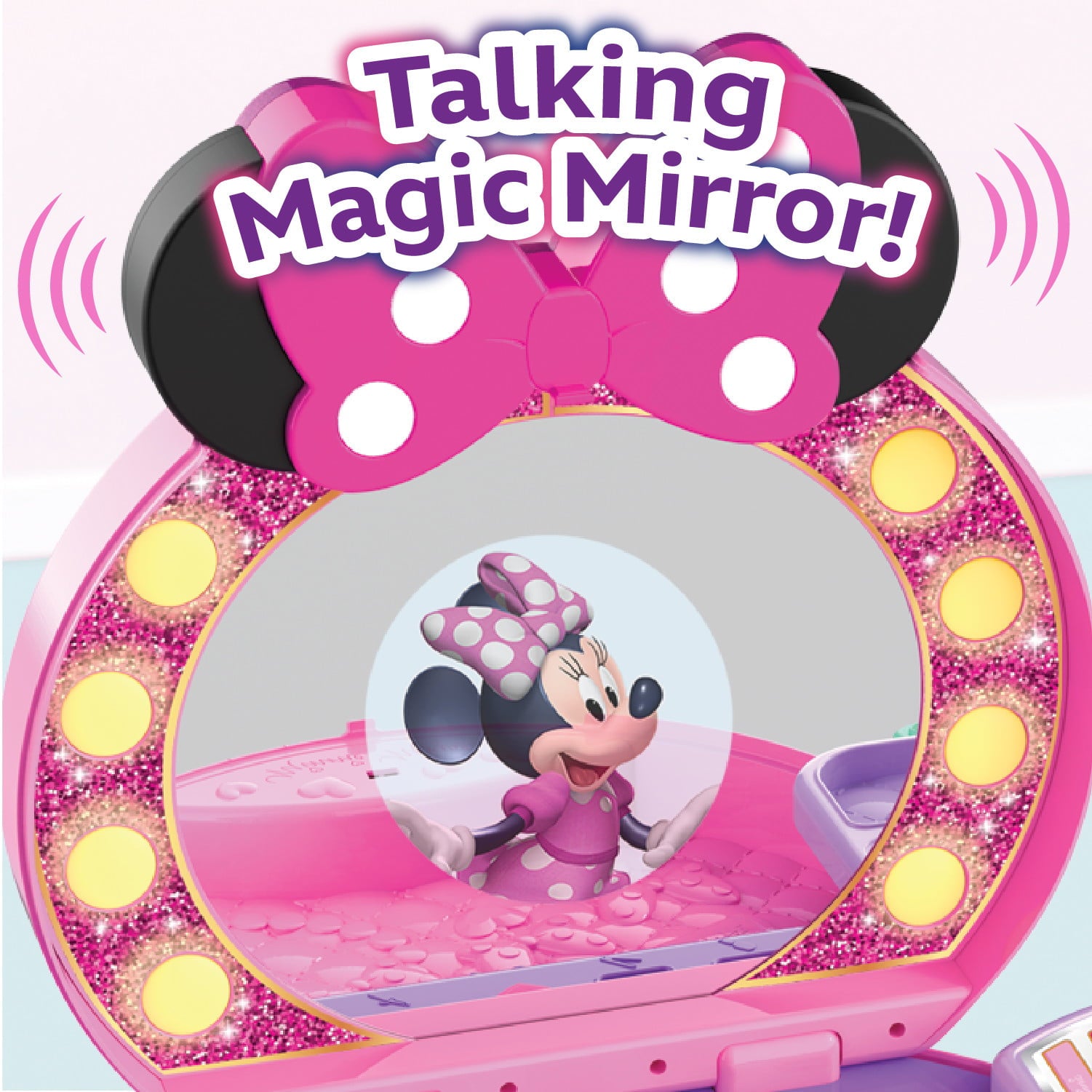 Disney Junior Minnie Mouse Get Glam Magic Table Top Pretend Play Vanity with Lights and Sounds, Officially Licensed Kids Toys for Ages 5 Up, Gifts and Presents