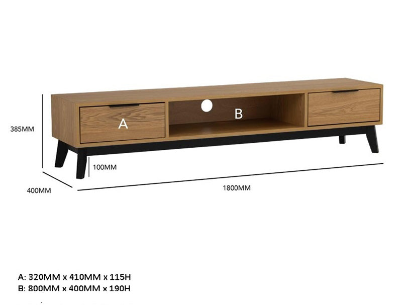 MALTON Entertainment TV Unit 180cm - Natural & Black