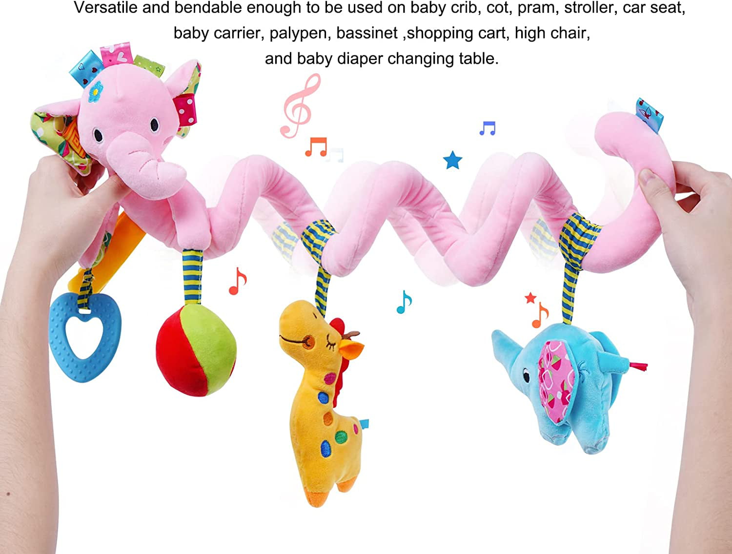 Car Seat Newborn Toys， Infant Baby Stroller Toy 0-12 Months， Hanging Plush Rattles Crib Toys for 3 6 9 Babies Boys Girls Enfants(Pink Elephant)