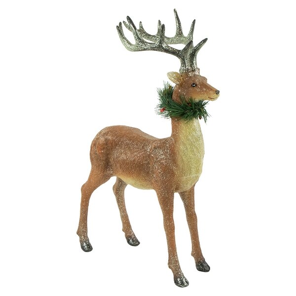 Standing Glittered Reindeer with Pine Neck Wreath Christmas Decoration