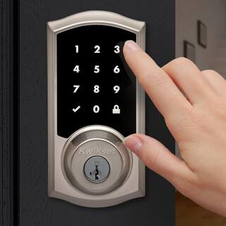 Kwikset SmartCode 915 Touchscreen Satin Nickel Single Cylinder Keypad Electronic Deadbolt with Avalon Handleset and Tustin Lever 915AVL91515CB