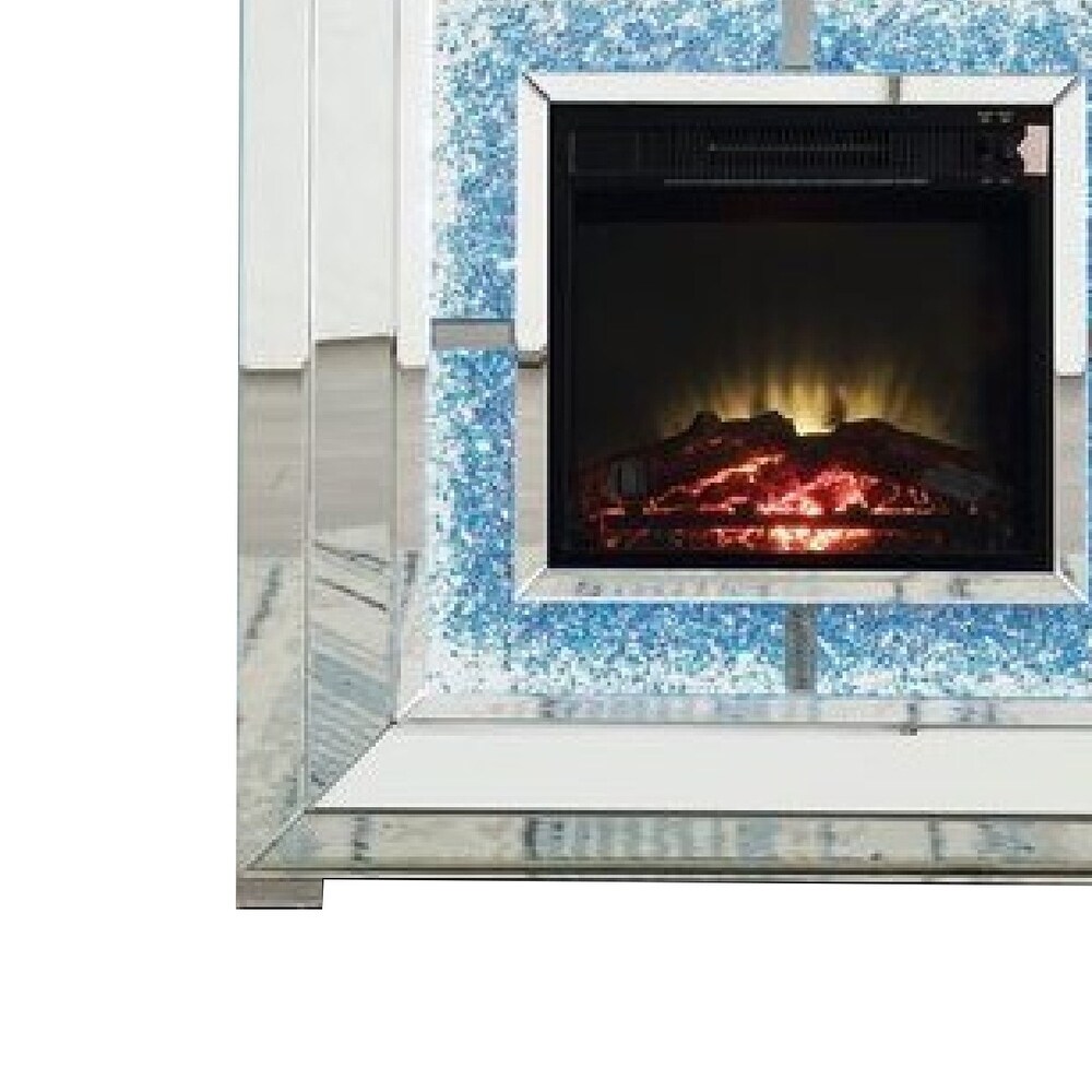 Noe 41 Inch Mirrored LED Electric Fireplace  Touch Panel  Silver