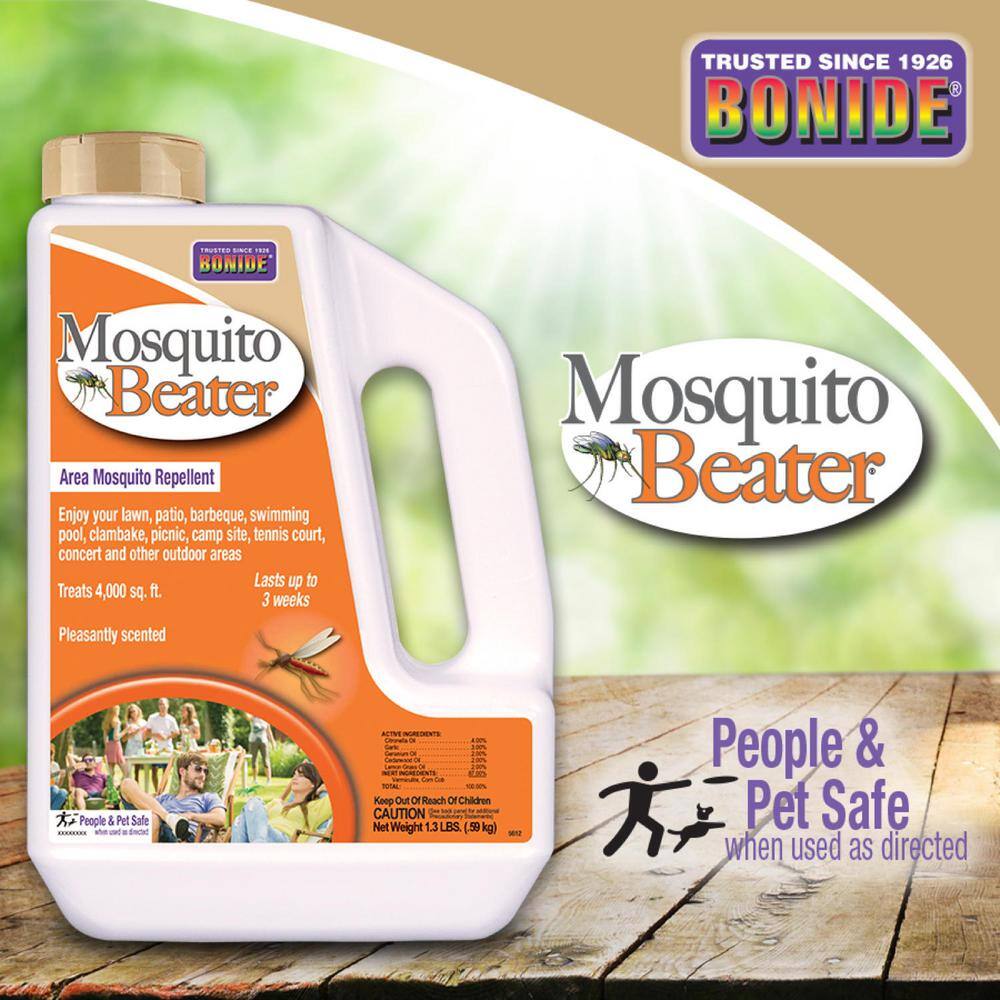 Bonide Mosquito Beater Granules 1.3 lbs. Ready-to-Use Area Mosquito Repellent Pellets for Outdoors People and Pet Safe 5612