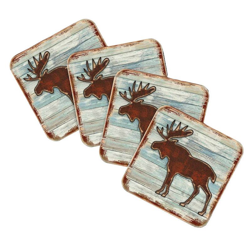 Moose Wooden Cork Coasters Gift Set of 4 by Nature Wonders