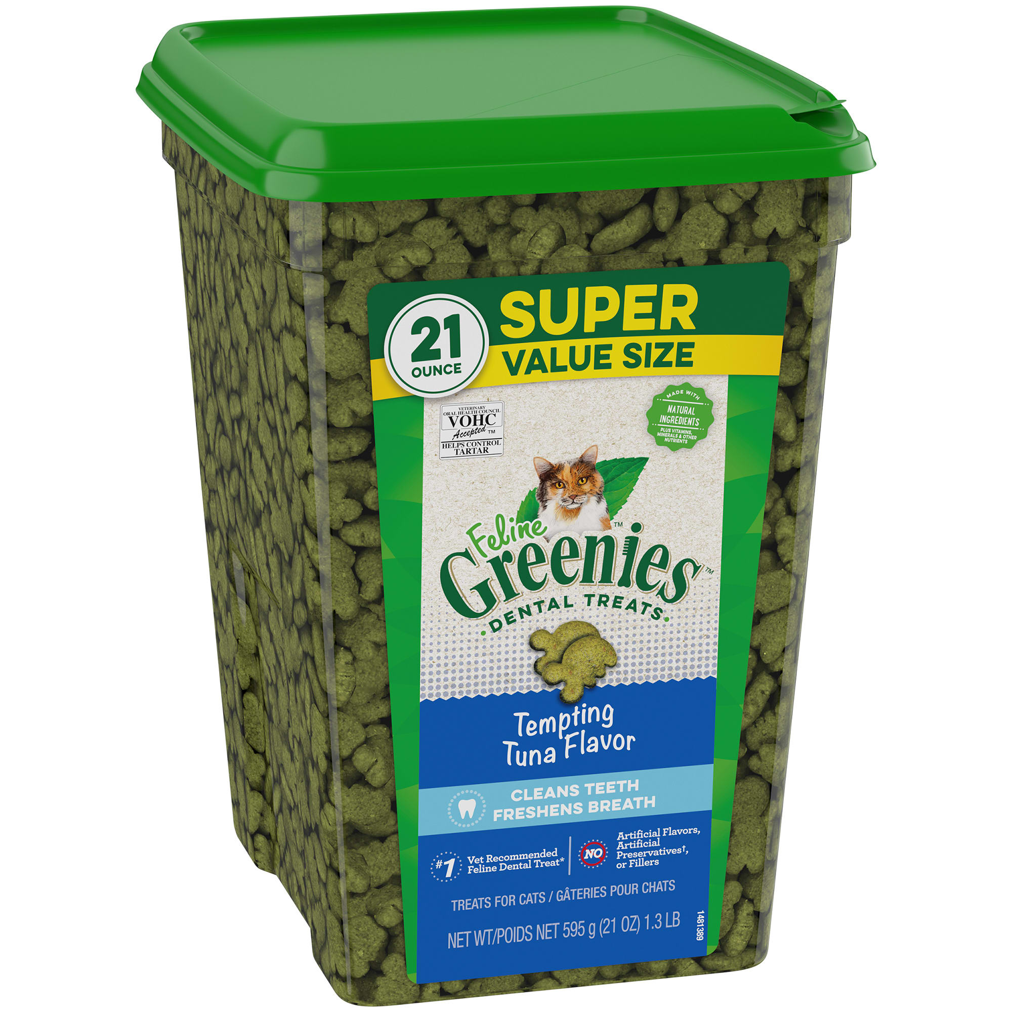 Feline Greenies Natural Tempting Tuna Flavor Adult Dental Cat Treats， 21 oz.