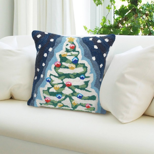 Front Porch Xmas Tree Indoor outdoor Square Throw Pillow Blue Liora Manne