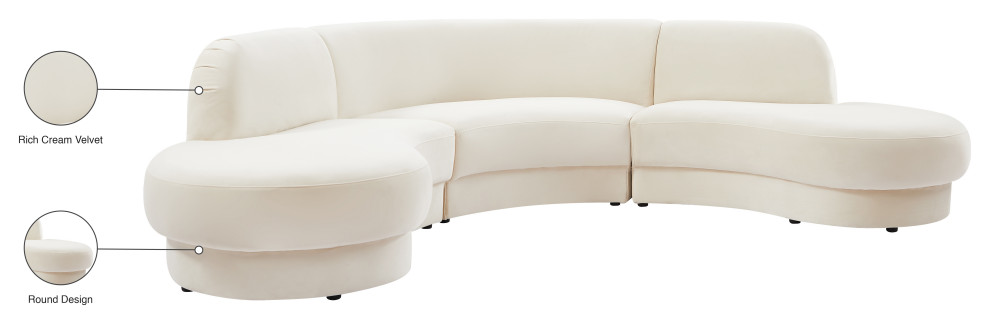 Rosa Velvet Upholstered 3 Piece Sectional   Contemporary   Sectional Sofas   by Meridian Furniture  Houzz