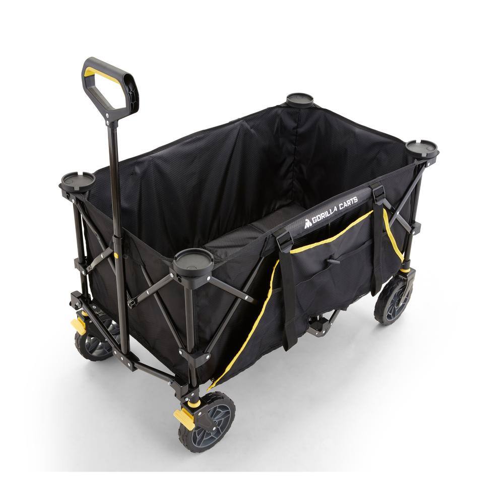 GORILLA CARTS 7 Cu. Ft. Collapsible Folding Outdoor Utility Wagon with Oversized Bed Black GCSW-7P