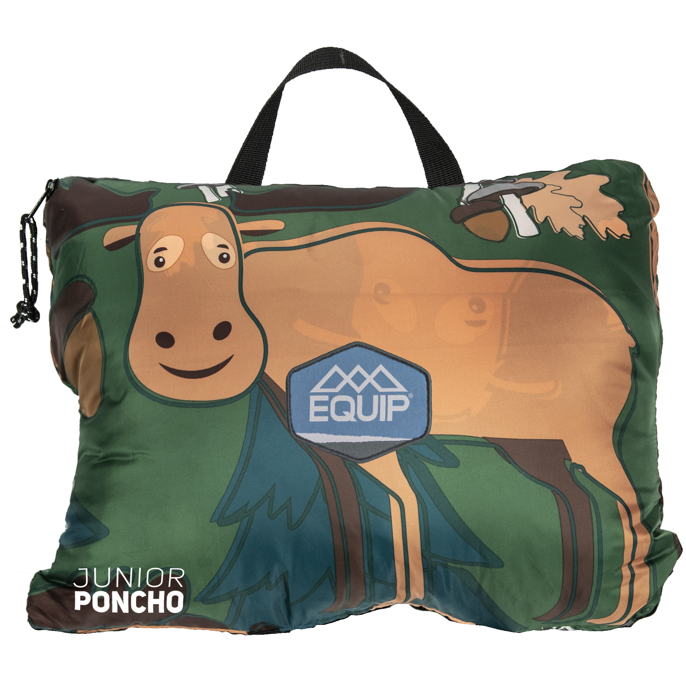 EQUIP Camping Poncho Picnic Blanket and Mat， Green Moose Print， Size 66.9 In. L x 51.18 In. Material Polyester