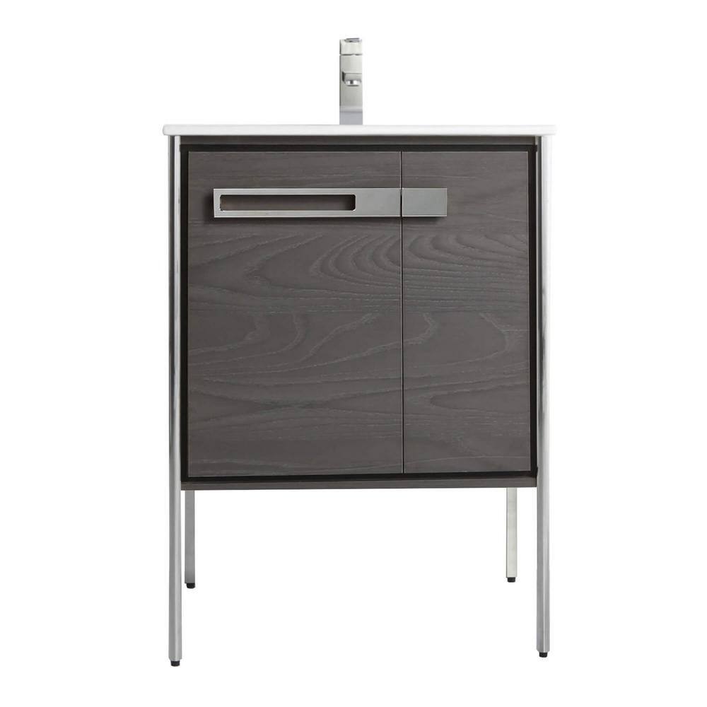 FINE FIXTURES Oakville 24 in. W x 18.32 in. D x 33.5 in. H Bath Vanity in Black Coal Oak with White Ceramic Top OK24BC-PC