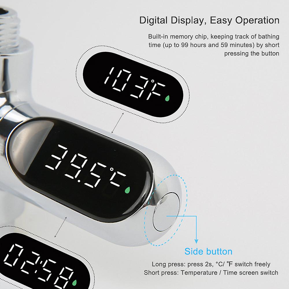 Led Display Water Meter Digital Shower Thermometer Bath Temperature Monitor Water-temperature Measuring Instrument With 5~85 Range / High Accuracy Sho