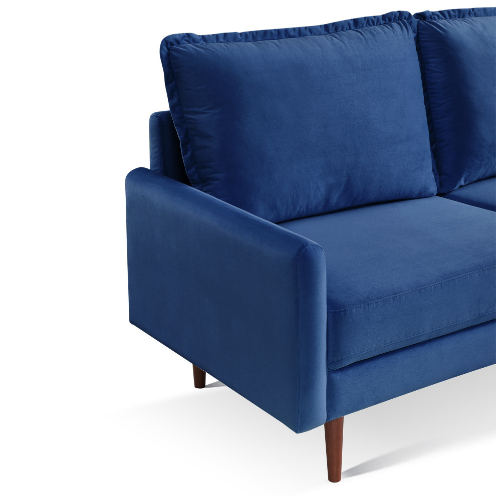 38.6H x 68.5W x 31.5D Blue Velvet Upholstered Loveseat   Midcentury   Loveseats   by IDEAZ International  LLC  Houzz