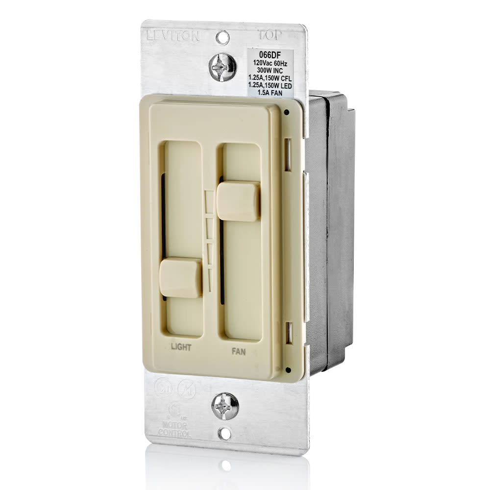 Leviton SureSlide Ivory Fan/LED Light Control Dimmer Slide Switch