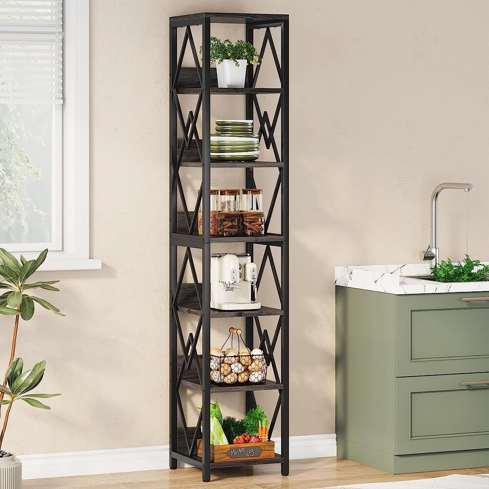 75 Inches Tall Narrow Bookcase with Heavy Duty Metal Frame