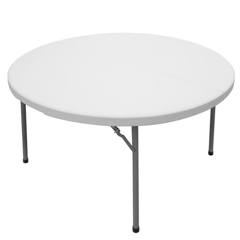 Kahomvis 48 in. Portable Folding Outdoor Gray Round Steel Picnic Table Waterproof and Rust-proof HDPE Banquet Table RYS-LKS-SC04