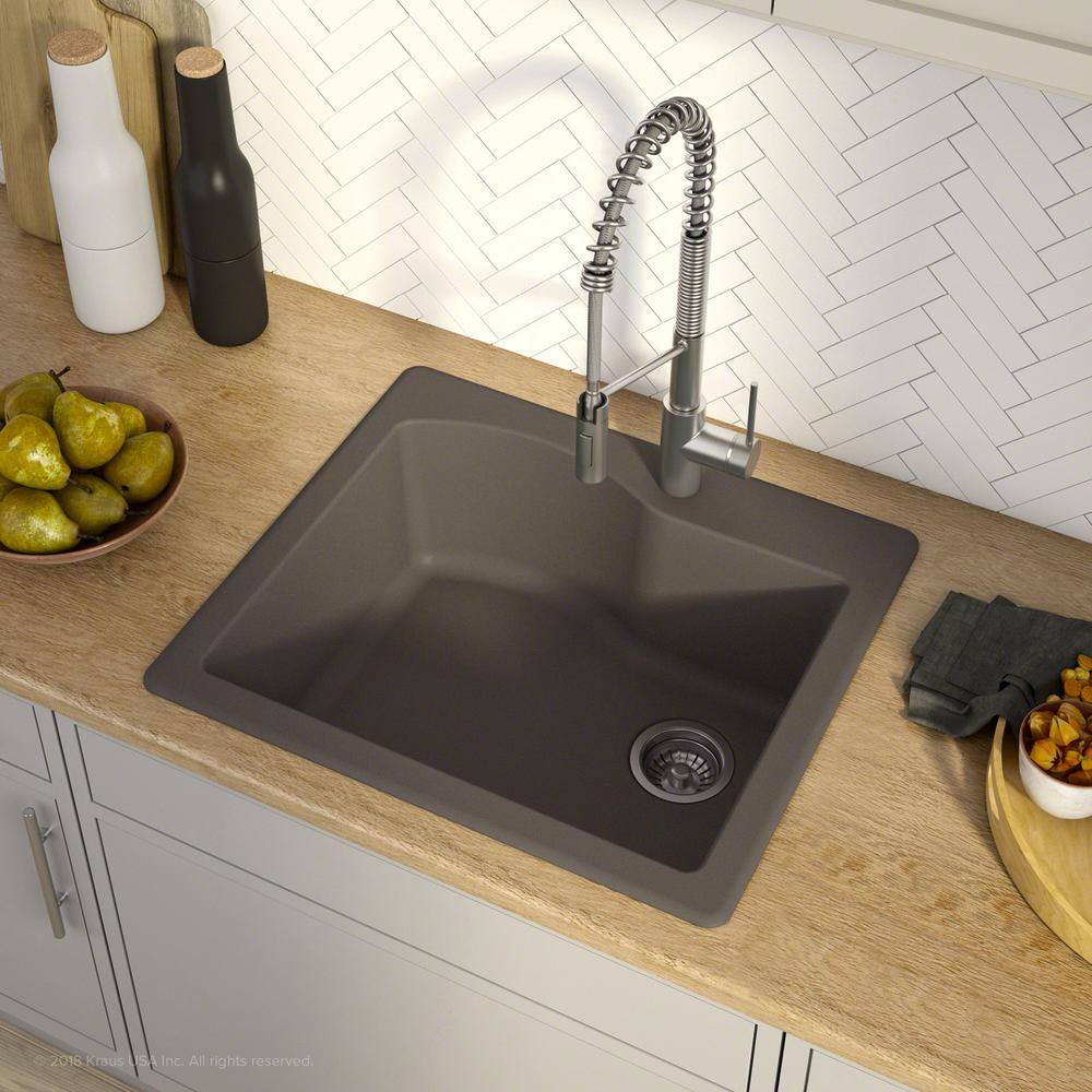 KRAUS Quarza 25 Dual Mount Single Bowl Granite Kitchen Sink in Brown KGD-441BROWN