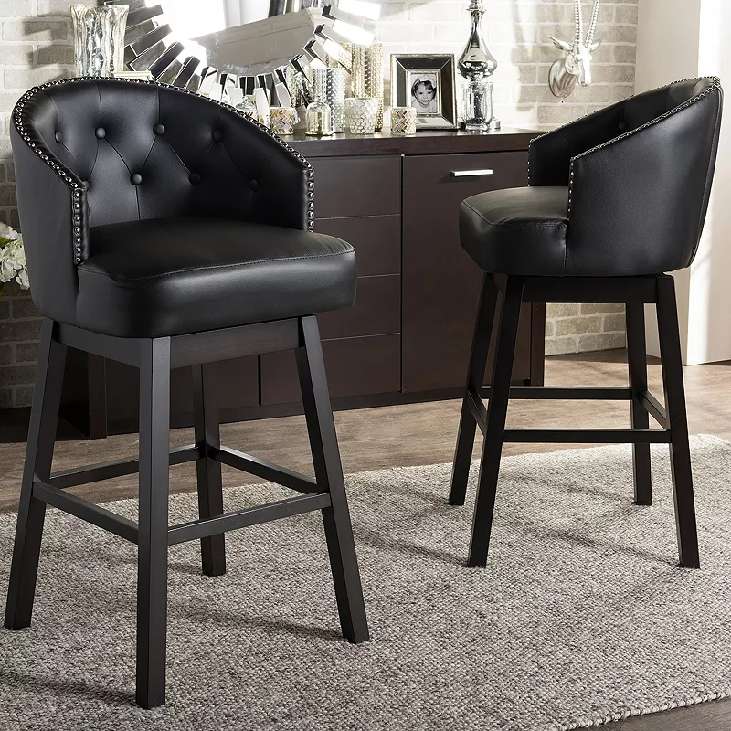 Baxton Studio Avril Faux-Leather Swivel Counter Stool 2-piece Set