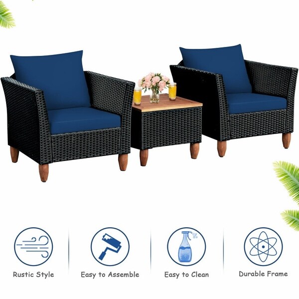 3 Pieces Patio wicker Furniture Set with Cushion