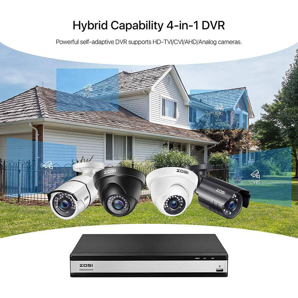 ZOSI 16-Channel 5MP-Lite 4TB DVR Security Camera System with 16 1080P Outdoor Wired Bullet Cameras 16CK-211B16S-40-US