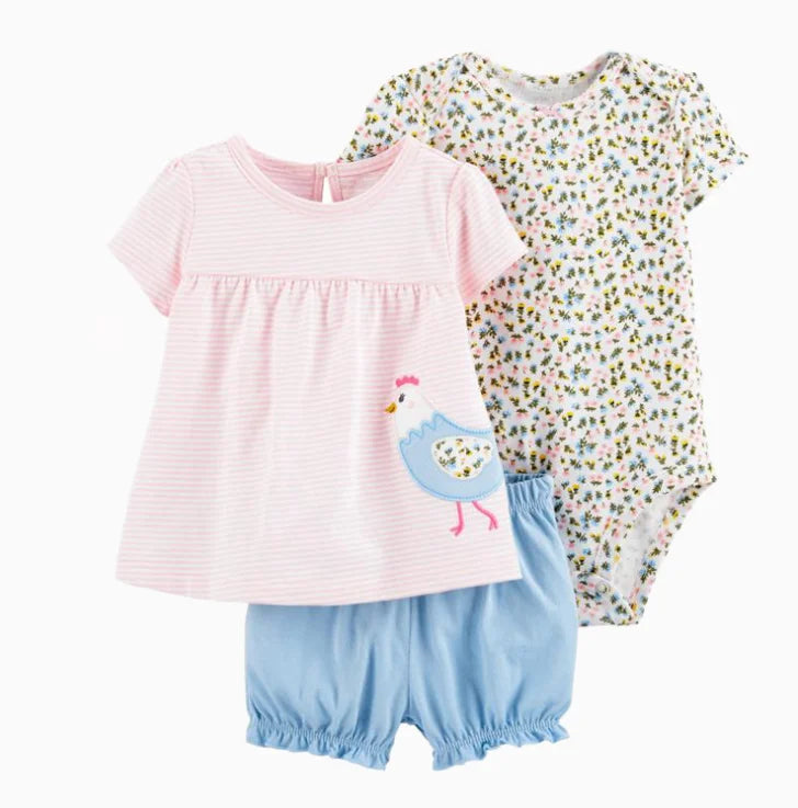 3 Pieces Newborn Infant Baby girl clothes 2023 Summer Cute Cartoon Bodysuit+Tops+Shorts Soft Cotton Bebies Kids Outfits