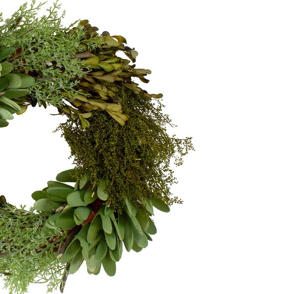 Cedar，Succulent and Day Grass Artificial Spring Wreath，Green 14Inch