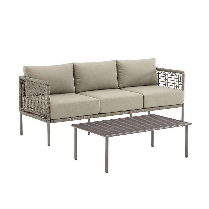 Crosley Cali Bay Wicker Patio Couch and Coffee Table 2-piece Set