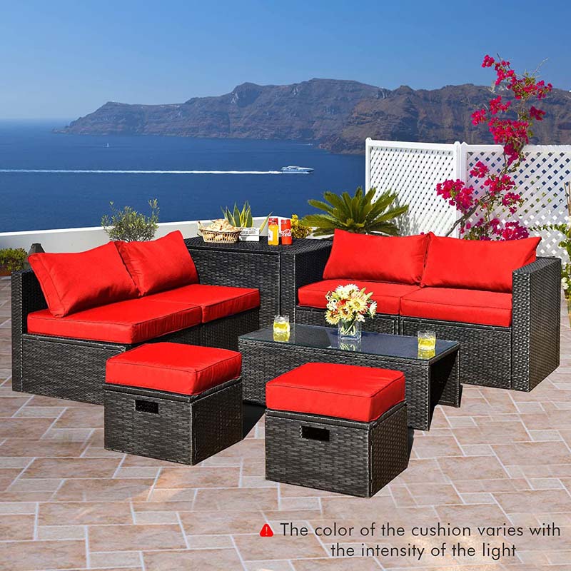 8 Pcs Rattan Wicker Outdoor Patio Furniture Sectional Sofa Set with Storage Box & Waterproof Cover