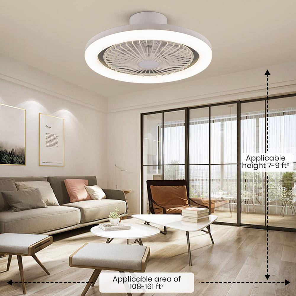 FANNEHONNE Lidia 20 in. Integrated LED White Flush Mount Ceiling Fan with Light and Remote Control for Small Room CA000088628