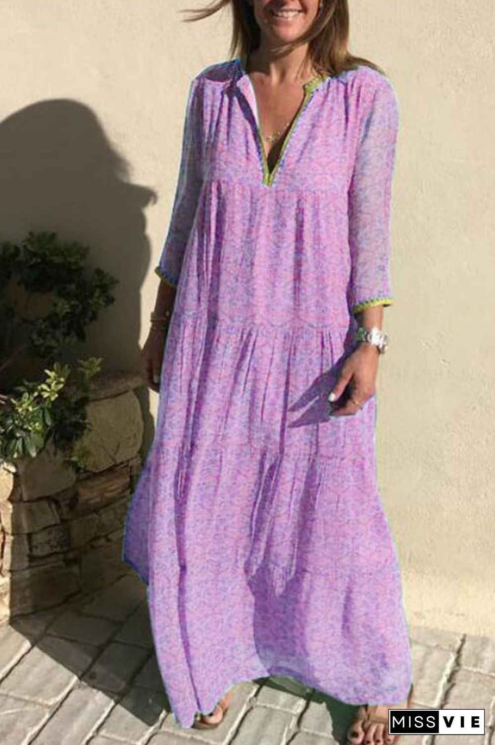 Bohemian Printed V-neck Maxi Dress