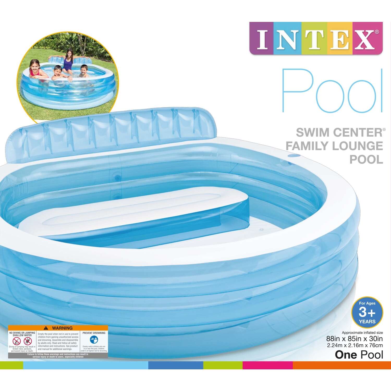 Intex Family Lounge 156 gal Oval Plastic Inflatable Pool 30 in. H X 85 in. W X 88 in. L