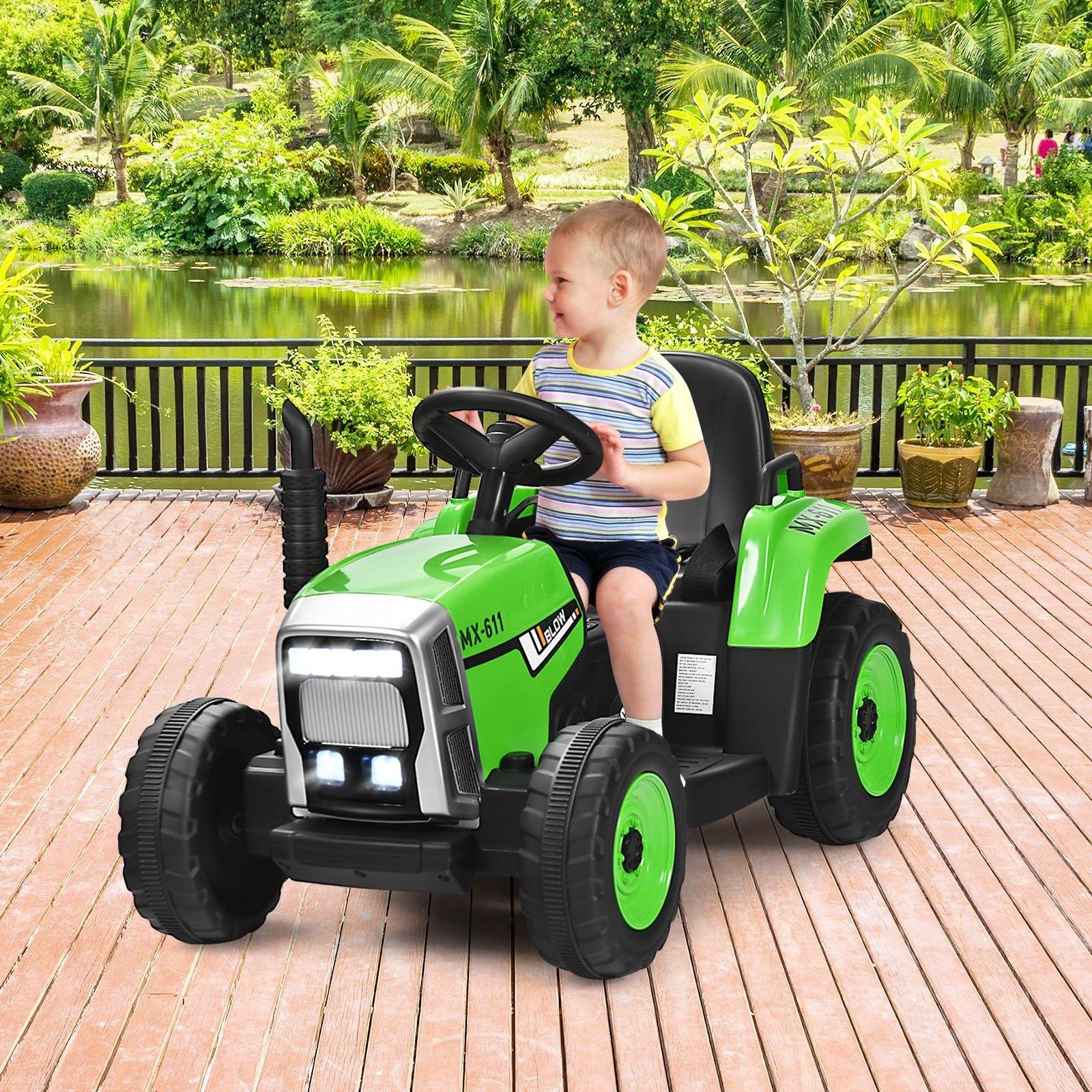 Costzon 12V Kids Ride On Tractor with Trailer, Battery Powered Electric Vehicle Toy Car