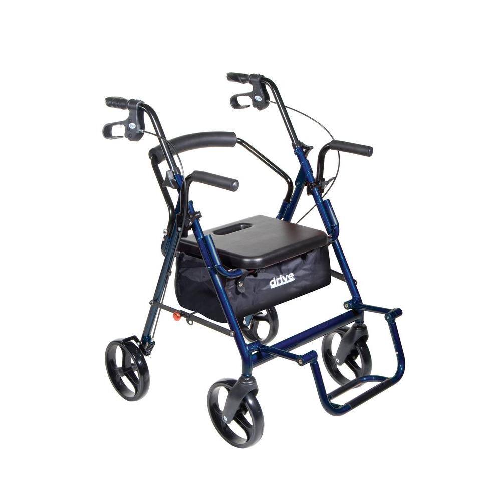 Drive Medical Duet Dual Function Transport Wheelchair Rollator Rolling Walker Blue 795B