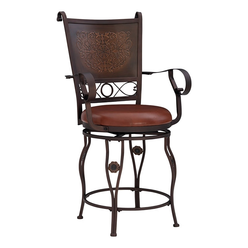 Bowery Hill 24 Traditional Metal/Faux Leather Swivel Counter Stool in Bronze