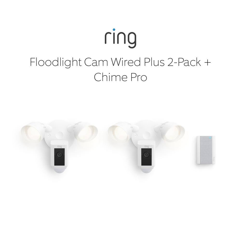 Ring Floodlight Cam Wired Plus Outdoor White Security Standard Surveillance Camera 2-Pack with Chime Pro B0B2YYBQZ7