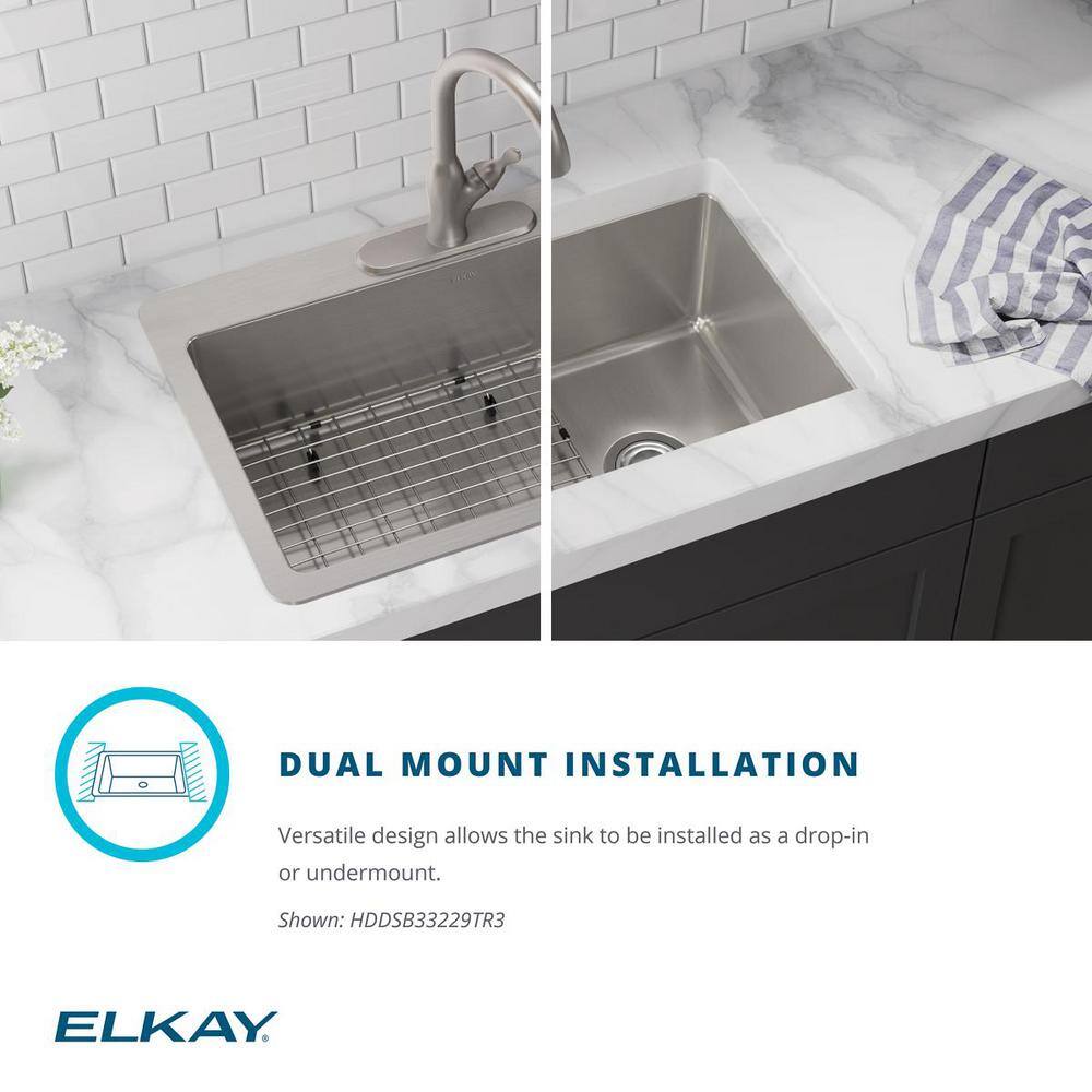 Elkay Avenue 33 in. Drop inUndermount Single Bowl 18 Gauge Stainless Steel Kitchen Sink with Bottom Grid HDDSB33229TR3