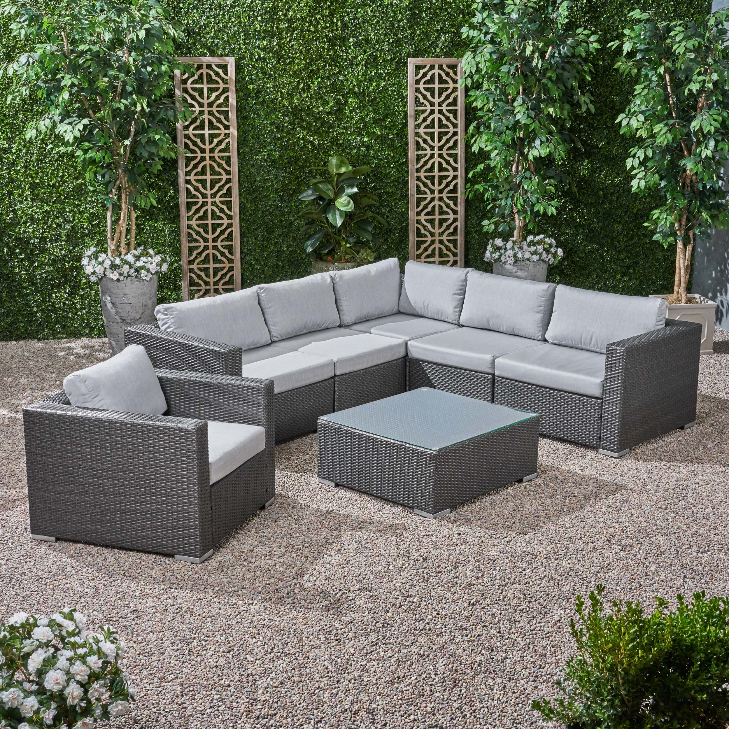 Kyra Outdoor 6 Seater Wicker Sectional Sofa Set with Sunbrella Cushions