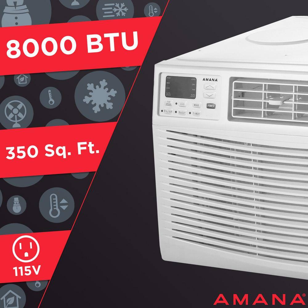 Amana 8000 BTU Window AC w Remote Control for Rooms up to 350 Sq. ft Dehumidifer Timer Sleep Mode Digital Display AMAP081CW AMAP081CW