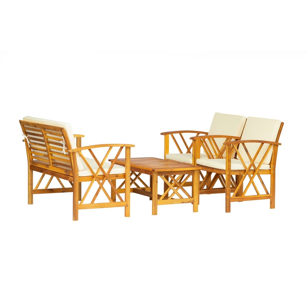 Beckton 4 Piece Outdoor Wood Patio Chat Set with Cushions