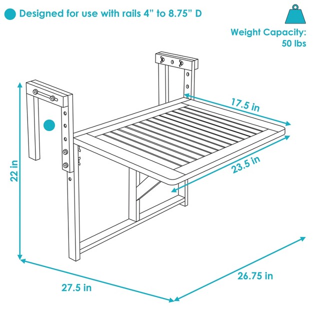 Sunnydaze Outdoor Folding Balcony Railing Table Meranti Wood Construction Brown