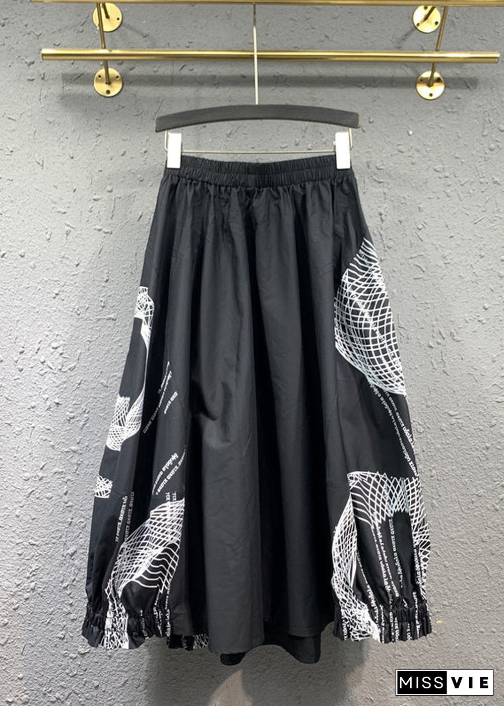 Italian Black Wrinkled Print Patchwork Cotton Skirts Fall