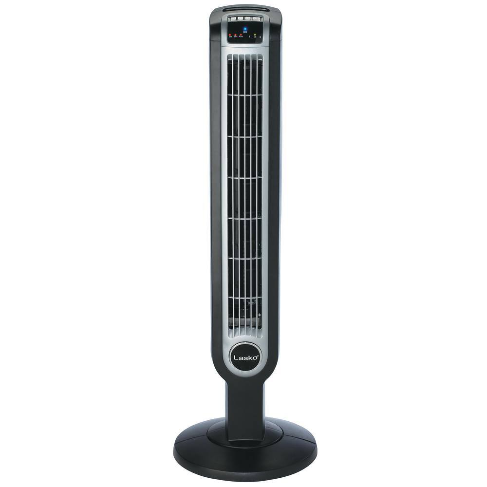 Lasko 36 in. 3 Speed Black Oscillating Tower Fan with Internal Ionizer Electronic Timer and Remote Control 2505