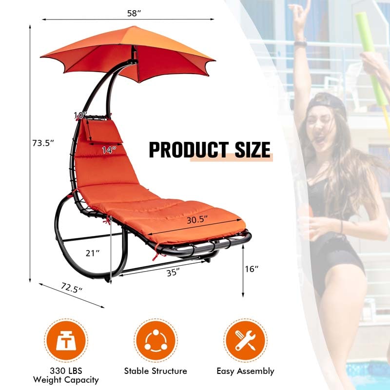 Full-Padded Hammock Chair Swing Patio Sun Lounger with Shade Canopy, Outdoor Chaise Lounge Hanging Chair for Pool Beach Deck