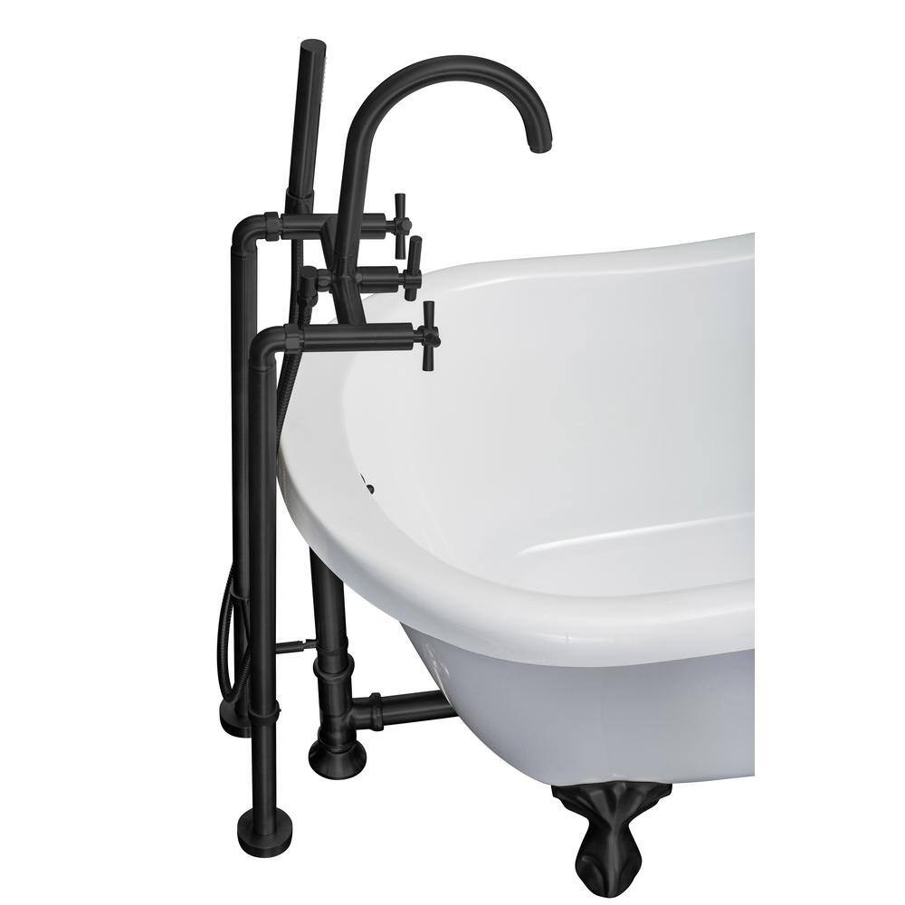 PELHAM  WHITE Highview 54 in. Acrylic Clawfoot Bathtub in White Cannonball Feet Floor-Mount Faucet Drain in Matte Black PW9562017X-MB