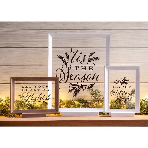 Wood Framed Decor，Set of 3 Happy Holidays Let Your Heart Be Light Tis the Season