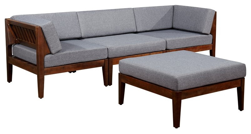 Linon Morningside Wood Indoor/Outdoor Four Piece Set in Walnut   Transitional   Outdoor Sofas   by Homesquare  Houzz