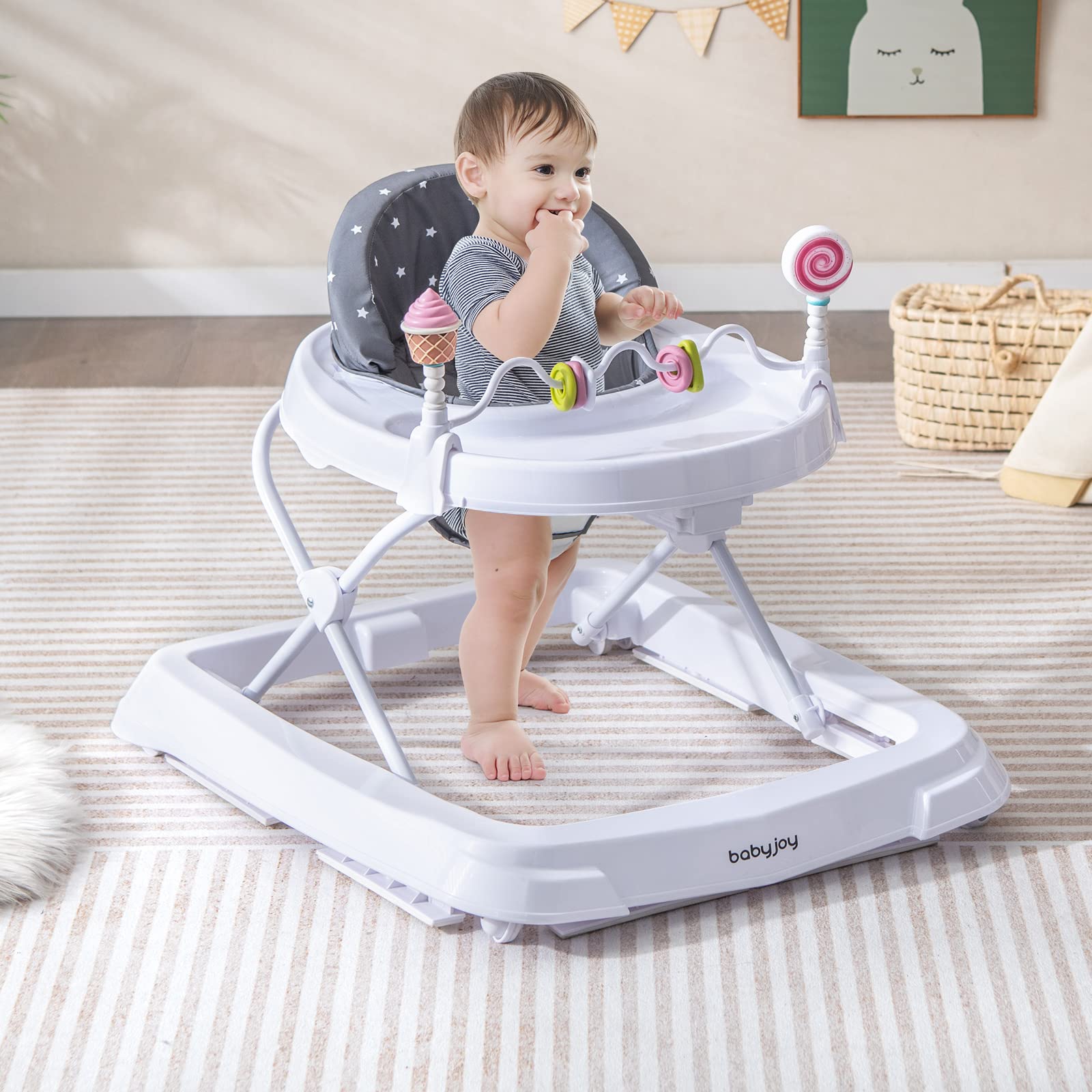 BABY JOY Baby Walker, Foldable Activity Walker Helper with Adjustable Height