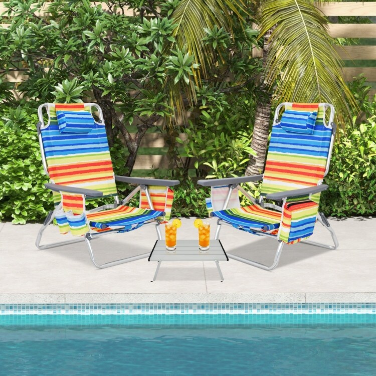 2 Packs 5 Position Outdoor Folding Backpack Beach Table Chair Reclining Chair Set   23.5\