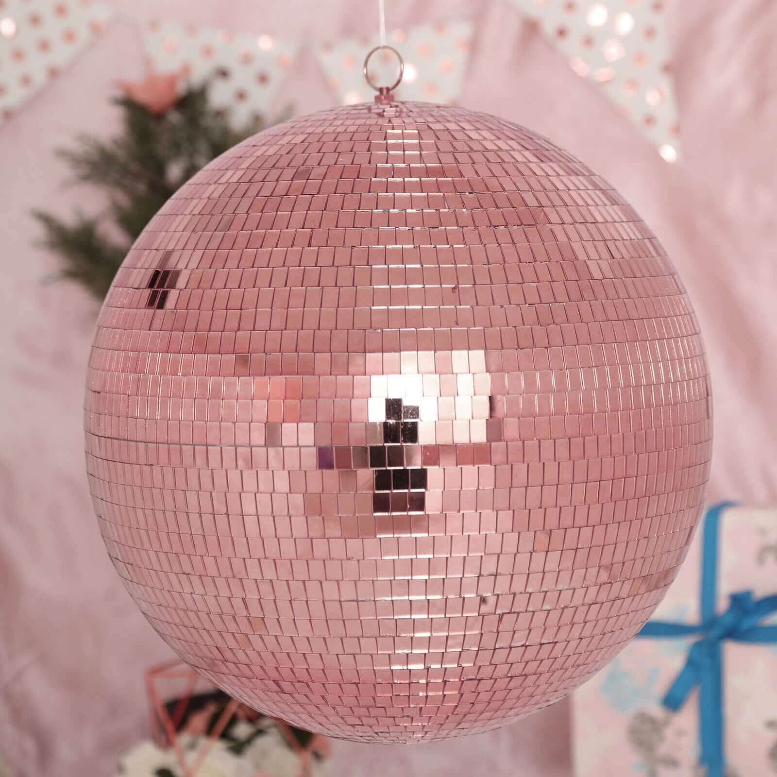 Large Rose Gold Foam Disco Mirror Ball With Hanging Swivel Ring, Holiday Party Decor 16